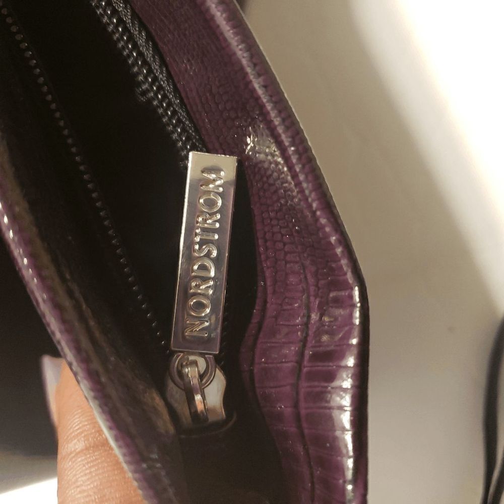 Nordstrom Women's Purple Foldable Zipper Faux Leather Clutch Purse - Picture 5 of 6